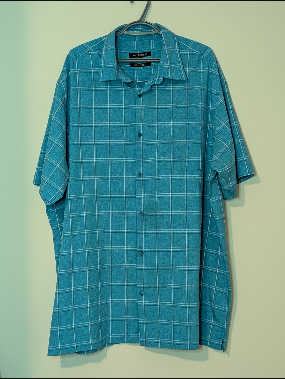 Britches Blue Check Short-Sleeve Button-Down Shirt, Size 2XL